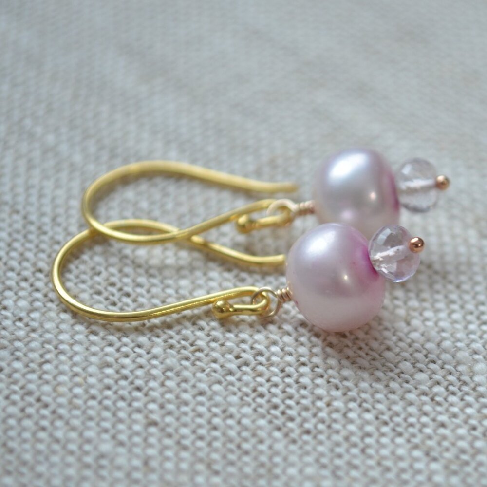 Lavender Pearl and Pink Amethyst Earrings - Hand Made in Canada